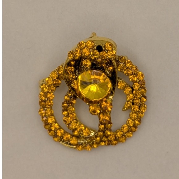 Jewelry - Cobra Snake Brooch Pendant Gold Tone Amber Rhinestone Statement Pin 1.75in